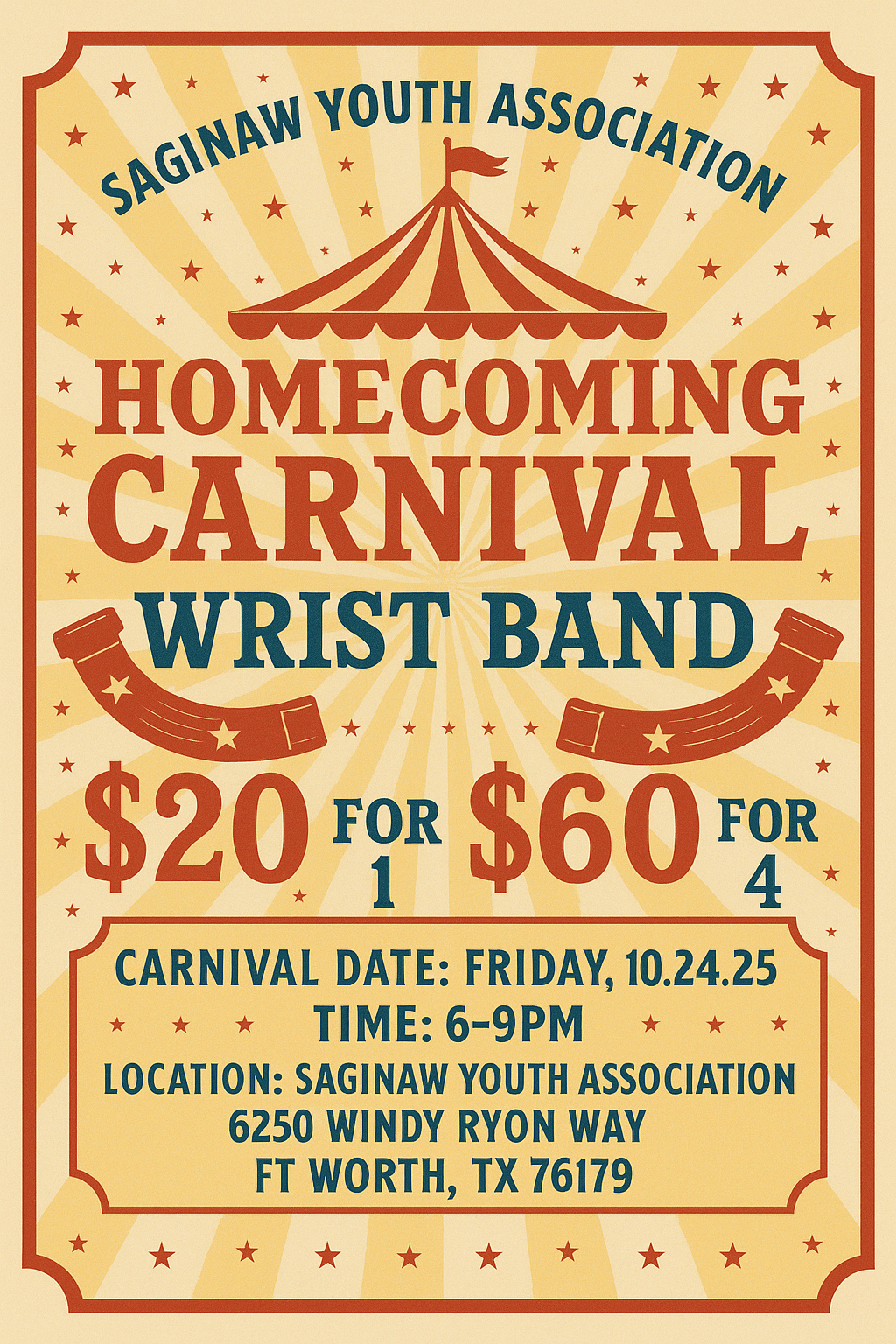 SYA 2025 Homecoming Carnival Unlimited Game Wrist Band